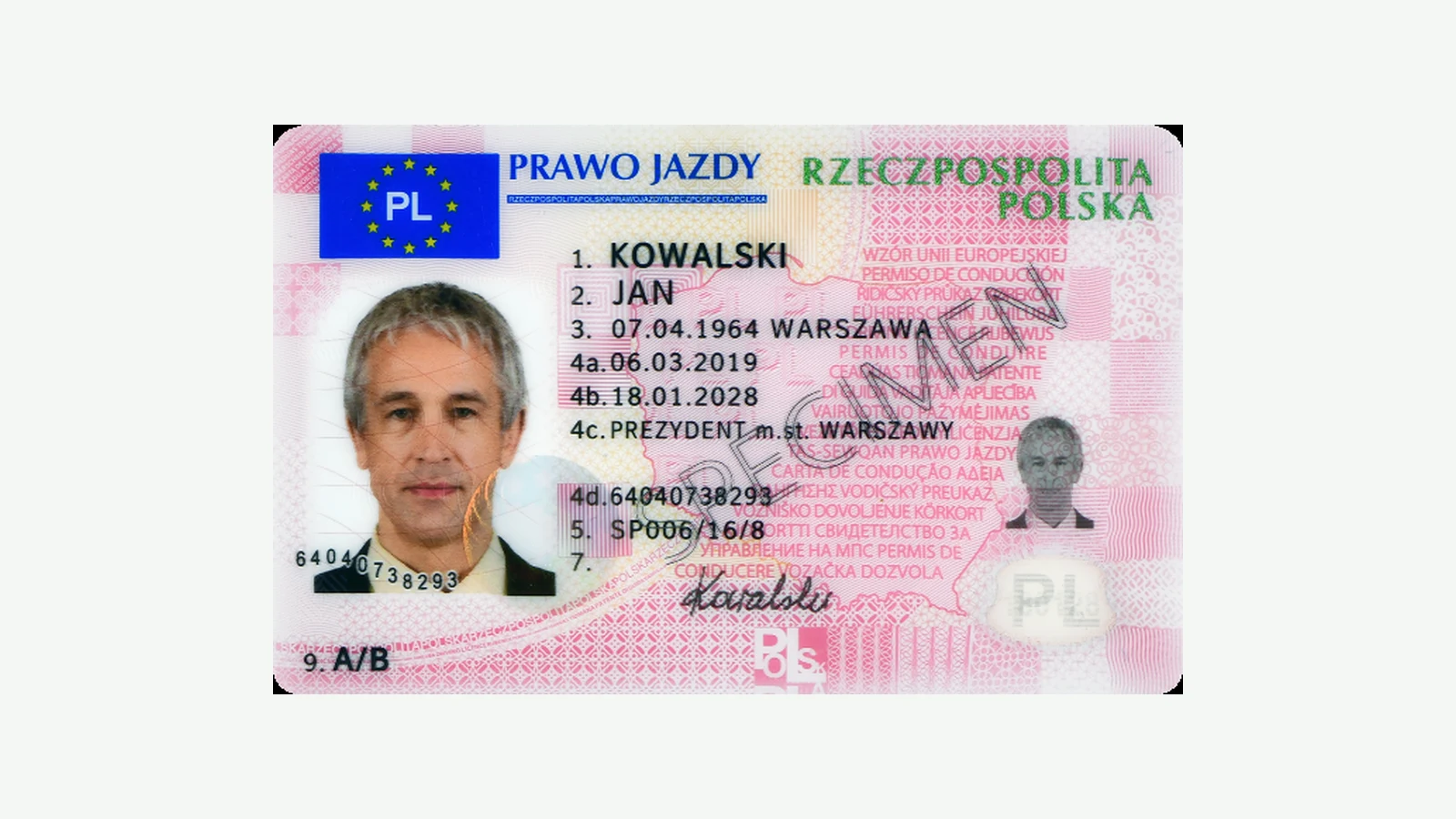 Urzędowy wzór polskiego prawa jazdy