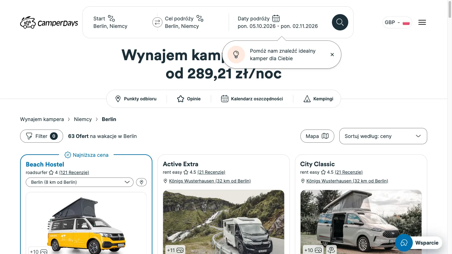 Wyniki wyszukiwania kamperów CamperDays dla Berlina