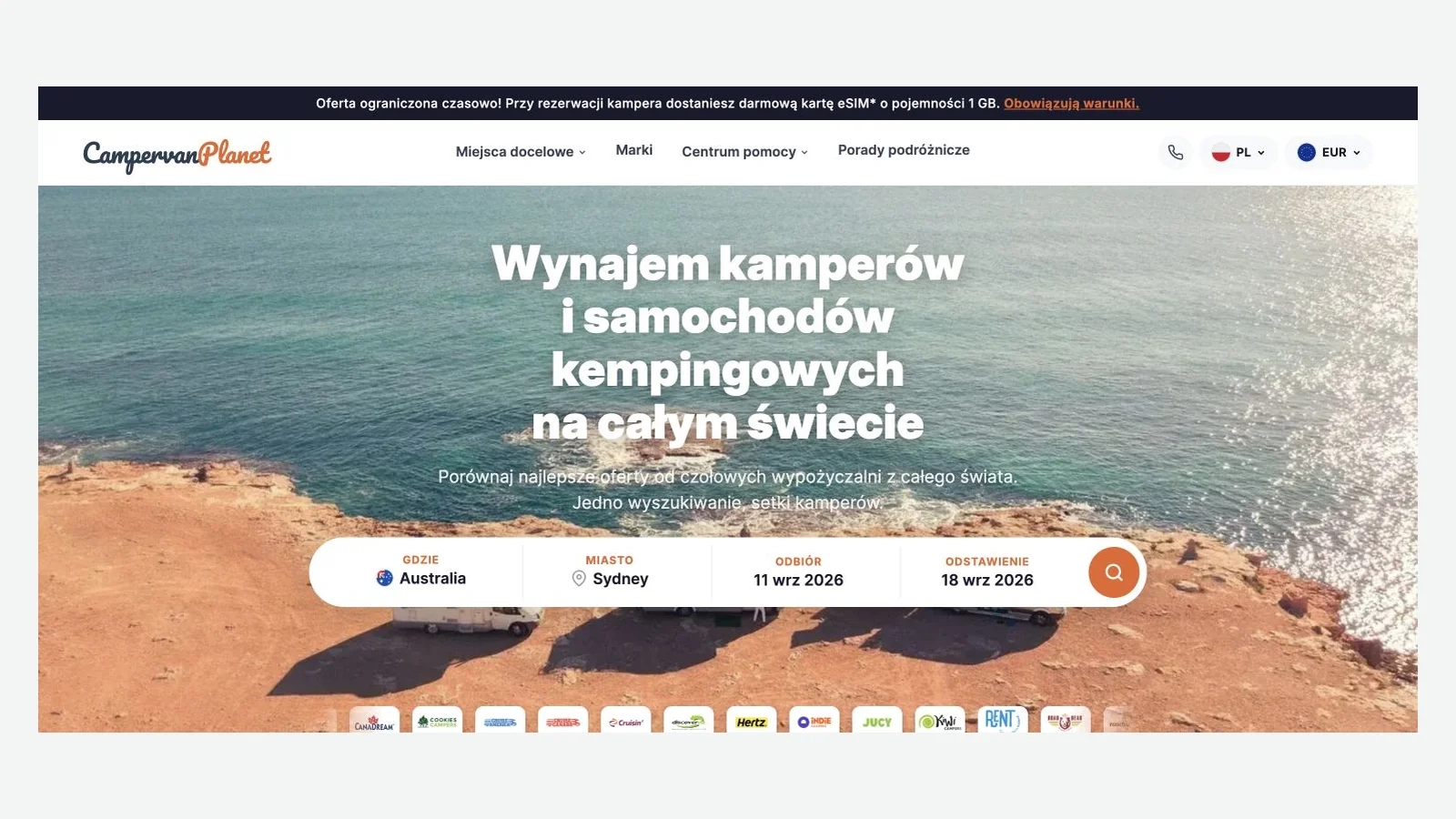 Polskojęzyczny interfejs wyszukiwania CampervanPlanet